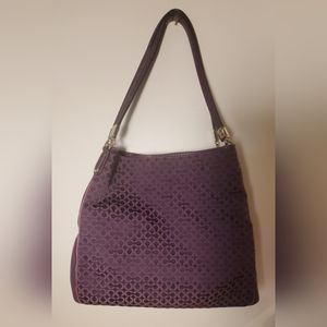 Coach Madison Needlepoint OP Art Shoulder Bag Black Violet 350$